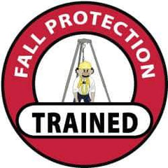 NMC - Fall Protection Trained, Hard Hat Label - Black, Red & Yellow on White, 2" Thick, For Accident Prevention - Apex Tool & Supply