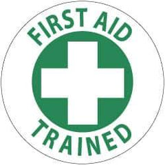 NMC - First Aid Trained, Hard Hat Label - Green on White, 2" Thick, For Accident Prevention - Apex Tool & Supply