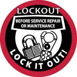 NMC - Lockout Before Service Repair or Maintenance - Lock It Out, Hard Hat Label - Black & Red on White, 2" Thick, For Accident Prevention - Apex Tool & Supply