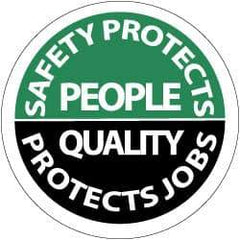 NMC - Safety Protects People - Quality Protects Job, Hard Hat Label - White on Green & Black, 2" Thick, For Accident Prevention - Apex Tool & Supply