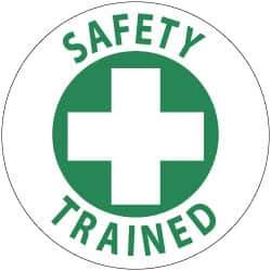 NMC - Safety Trained, Hard Hat Label - Green on White, 2" Thick, For Accident Prevention - Apex Tool & Supply
