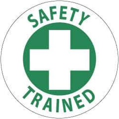 NMC - Safety Trained, Hard Hat Label - Green on White, 2" Thick, For Accident Prevention - Apex Tool & Supply