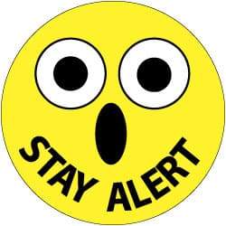 NMC - Stay Alert, Hard Hat Label - Black & White on Yellow, 2" Thick, For Accident Prevention - Apex Tool & Supply