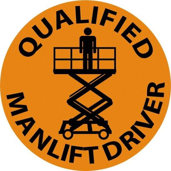 NMC - Qualified Man Lift Driver, Hard Hat Label - Black on Orange, 2" Thick, For Certified Operator - Apex Tool & Supply
