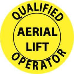 NMC - Qualified Aerial Lift Operator, Hard Hat Label - Black on Yellow, 2" Thick, For Certified Operator - Apex Tool & Supply
