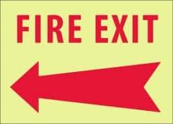 NMC - Fire Exit, Pressure Sensitive Vinyl Fire Sign - 14" Wide x 10" High, Glow-in-the-Dark - Apex Tool & Supply