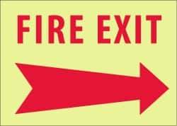 NMC - Fire Exit, Pressure Sensitive Vinyl Fire Sign - 14" Wide x 10" High, Glow-in-the-Dark - Apex Tool & Supply
