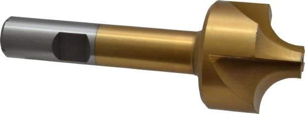 Interstate - 3/8" Radius, 1-1/4" Mill Diam, 4 Flute High Speed Steel Corner Rounding End Mill - Single End, TiN Finish, 3-1/2" OAL, 1/2" Shank Diam - Apex Tool & Supply