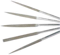 Strauss - 5 Piece Diamond Pattern File Set - 8-1/2" Long, Coarse Coarseness, Set Includes Equalling, Half Round, Round, Square, Three Square - Apex Tool & Supply