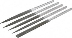 Strauss - 5 Piece Diamond Pattern File Set - 8-1/2" Long, Fine Coarseness, Set Includes Equalling, Half Round, Round, Square, Three Square - Apex Tool & Supply