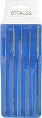 Strauss - 5 Piece Diamond Pattern File Set - 5-1/2" Long, Fine Coarseness, Square Handle, Set Includes Equalling, Half Round, Round, Square - Apex Tool & Supply