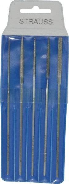 Strauss - 5 Piece Diamond Pattern File Set - 5-1/2" Long, Medium Coarseness, Square Handle, Set Includes Equalling, Half Round, Round, Square - Apex Tool & Supply