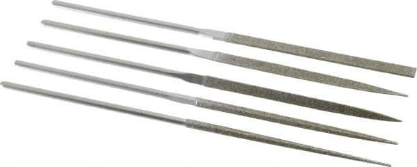 Strauss - 5 Piece Diamond Pattern File Set - 5-1/2" Long, Coarse Coarseness, Round Handle, Set Includes Equalling, Half Round, Round, Square, Three Square - Apex Tool & Supply