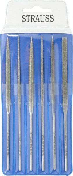 Strauss - 6 Piece Diamond Pattern File Set - 5-1/2" Long, Coarse Coarseness, Round Handle, Set Includes Crossing, Equalling, Half Round, Round, Square, Three Square - Apex Tool & Supply