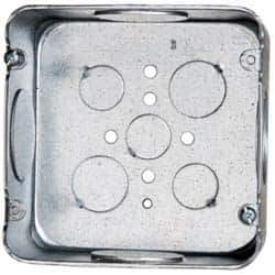 Cooper Crouse-Hinds - 1 Gang, (9) 1-1/4, 1/2 & 3/4" Knockouts, Steel Square Outlet Box - 4-11/16" Overall Height x 4-11/16" Overall Width x 2-1/8" Overall Depth - Apex Tool & Supply