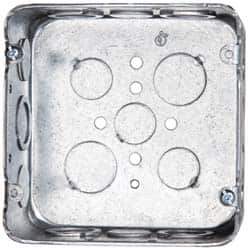 Cooper Crouse-Hinds - 1 Gang, (17) 1/2 & 3/4" Knockouts, Steel Square Outlet Box - 4-11/16" Overall Height x 4-11/16" Overall Width x 2-1/8" Overall Depth - Apex Tool & Supply