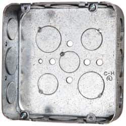 Cooper Crouse-Hinds - 1 Gang, (17) 1/2 & 3/4" Knockouts, Steel Square Outlet Box - 4-11/16" Overall Height x 4-11/16" Overall Width x 1-1/2" Overall Depth - Apex Tool & Supply
