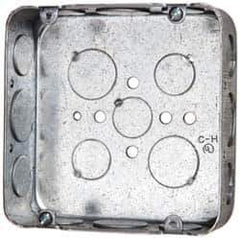 Cooper Crouse-Hinds - 1 Gang, (17) 1/2 & 3/4" Knockouts, Steel Square Outlet Box - 4-11/16" Overall Height x 4-11/16" Overall Width x 1-1/2" Overall Depth - Apex Tool & Supply