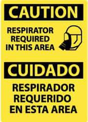 NMC - "Caution - Respirator Required in This Area", 14" Long x 10" Wide, Pressure-Sensitive Vinyl Safety Sign - Rectangle, 0.004" Thick, Use for Accident Prevention - Apex Tool & Supply