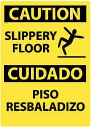 NMC - "Caution - Slippery Floor", 14" Long x 10" Wide, Rigid Plastic Safety Sign - Rectangle, 0.05" Thick, Use for Accident Prevention - Apex Tool & Supply