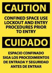 NMC - "Caution - Confined Space - Use Lockout and Entry Procedures Prior to Entry", 14" Long x 10" Wide, Pressure-Sensitive Vinyl Safety Sign - Rectangle, 0.004" Thick, Use for Accident Prevention - Apex Tool & Supply