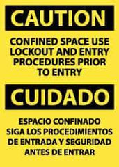 NMC - "Caution - Confined Space - Use Lockout and Entry Procedures Prior to Entry", 14" Long x 10" Wide, Pressure-Sensitive Vinyl Safety Sign - Rectangle, 0.004" Thick, Use for Accident Prevention - Apex Tool & Supply