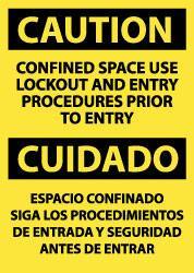 NMC - "Caution - Confined Space - Use Lockout and Entry Procedures Prior to Entry", 14" Long x 10" Wide, Rigid Plastic Safety Sign - Rectangle, 0.05" Thick, Use for Accident Prevention - Apex Tool & Supply