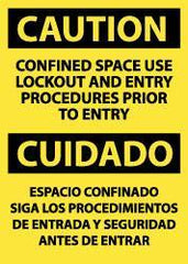 NMC - "Caution - Confined Space - Use Lockout and Entry Procedures Prior to Entry", 14" Long x 10" Wide, Rigid Plastic Safety Sign - Rectangle, 0.05" Thick, Use for Accident Prevention - Apex Tool & Supply