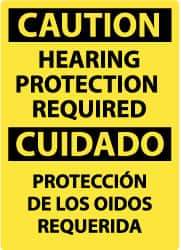 NMC - "Caution - Hearing Protection Required", 14" Long x 10" Wide, Pressure-Sensitive Vinyl Safety Sign - Rectangle, 0.004" Thick, Use for Accident Prevention - Apex Tool & Supply