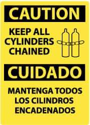 NMC - "Caution - Keep All Cylinders Chained", 14" Long x 10" Wide, Aluminum Safety Sign - Rectangle, 0.04" Thick, Use for Accident Prevention - Apex Tool & Supply