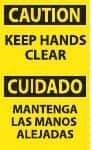 NMC - Accident Prevention Label, Header: CAUTION - Legend: Caution - Keep Hands Clear, English & Spanish, Black & Yellow, 3" Long x 5" High, Sign Muscle Finish - Apex Tool & Supply