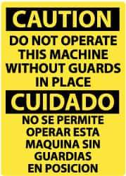 NMC - "Caution - Do Not Operate Machine without Guards in Place", 14" Long x 10" Wide, Rigid Plastic Safety Sign - Rectangle, 0.05" Thick, Use for Accident Prevention - Apex Tool & Supply