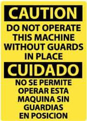 NMC - "Caution - Do Not Operate Machine without Guards in Place", 14" Long x 10" Wide, Pressure-Sensitive Vinyl Safety Sign - Rectangle, 0.004" Thick, Use for Accident Prevention - Apex Tool & Supply