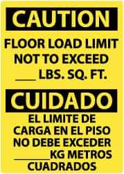 NMC - "Caution - Floor Load Limit - Not to Exceed __ lb. Sq. Ft.", 14" Long x 10" Wide, Rigid Plastic Safety Sign - Rectangle, 0.05" Thick, Use for Accident Prevention - Apex Tool & Supply