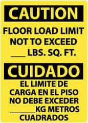 NMC - "Caution - Floor Load Limit - Not to Exceed __ lb. Sq. Ft.", 14" Long x 10" Wide, Aluminum Safety Sign - Rectangle, 0.04" Thick, Use for Accident Prevention - Apex Tool & Supply