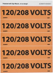 NMC - Electrical Markers Label - Legend: 120/208 Volts, English, Black & Orange, 4-1/2" Long x 1-1/8" High, Sign Muscle Finish - Apex Tool & Supply