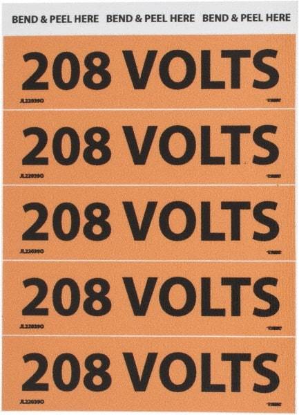 NMC - Electrical Markers Label - Legend: 208 Volts, English, Black & Orange, 4-1/2" Long x 1-1/8" High, Sign Muscle Finish - Apex Tool & Supply