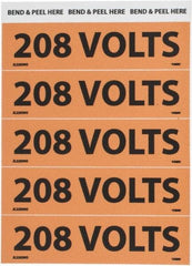 NMC - Electrical Markers Label - Legend: 208 Volts, English, Black & Orange, 4-1/2" Long x 1-1/8" High, Sign Muscle Finish - Apex Tool & Supply