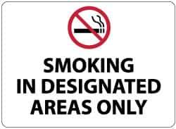 NMC - "Smoking in Designated Areas Only", 10" Long x 14" Wide, Aluminum Safety Sign - Rectangle, 0.04" Thick, Use for Smoking Regulations - Apex Tool & Supply