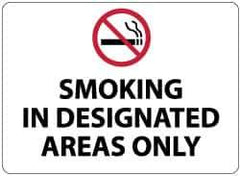 NMC - "Smoking in Designated Areas Only", 10" Long x 14" Wide, Aluminum Safety Sign - Rectangle, 0.04" Thick, Use for Smoking Regulations - Apex Tool & Supply