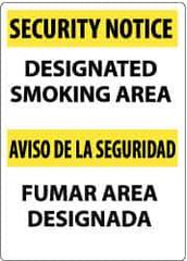 NMC - "Security Notice - Designated Smoking Area", 14" Long x 10" Wide, Rigid Plastic Safety Sign - Rectangle, 0.05" Thick, Use for Smoking Regulations - Apex Tool & Supply