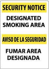 NMC - "Security Notice - Designated Smoking Area", 14" Long x 10" Wide, Aluminum Safety Sign - Rectangle, 0.04" Thick, Use for Smoking Regulations - Apex Tool & Supply