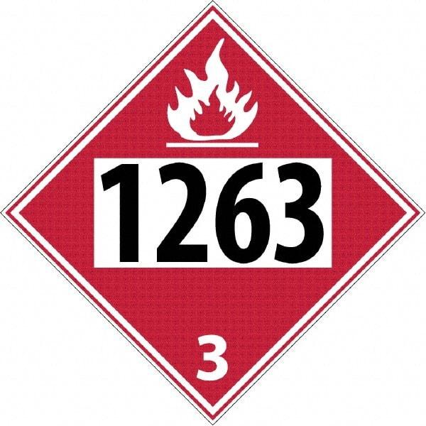 NMC - DOT - Shipping & Vehicle - 1263, 10-3/4" Wide x 10-3/4" High, Rigid Plastic Placard - Black & Yellow on White, UV Resistant, Chemical Resistant, Graffiti Proof - Apex Tool & Supply