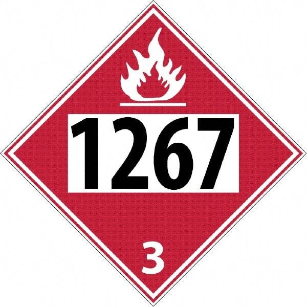 NMC - DOT - Shipping & Vehicle - 1267, 10-3/4" Wide x 10-3/4" High, Rigid Plastic Placard - Black & Yellow on White, UV Resistant, Chemical Resistant, Graffiti Proof - Apex Tool & Supply