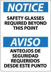 NMC - "Notice - Safety Glasses Required Beyond This Point", 14" Long x 10" Wide, Pressure-Sensitive Vinyl Safety Sign - Rectangle, 0.004" Thick, Use for Accident Prevention - Apex Tool & Supply