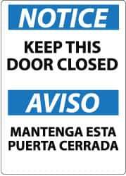 NMC - "Notice - Keep This Door Closed", 14" Long x 10" Wide, Pressure-Sensitive Vinyl Safety Sign - Rectangle, 0.004" Thick, Use for Accident Prevention - Apex Tool & Supply