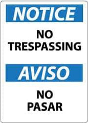 NMC - "Notice - No Trespassing", 14" Long x 10" Wide, Rigid Plastic Safety Sign - Rectangle, 0.05" Thick, Use for Security & Admittance - Apex Tool & Supply