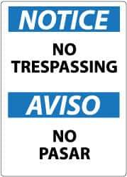 NMC - "Notice - No Trespassing", 14" Long x 10" Wide, Pressure-Sensitive Vinyl Safety Sign - Rectangle, 0.004" Thick, Use for Security & Admittance - Apex Tool & Supply