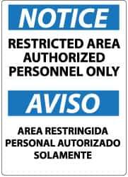 NMC - "Notice - Restricted Area - Authorized Personnel Only", 14" Long x 10" Wide, Rigid Plastic Safety Sign - Rectangle, 0.05" Thick, Use for Security & Admittance - Apex Tool & Supply