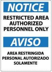 NMC - "Notice - Restricted Area - Authorized Personnel Only", 14" Long x 10" Wide, Rigid Plastic Safety Sign - Rectangle, 0.05" Thick, Use for Security & Admittance - Apex Tool & Supply